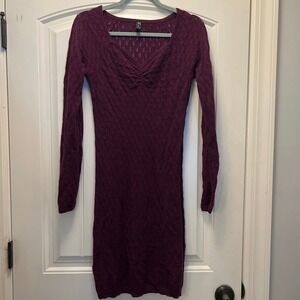 Free People Women’s Long Sleeve V-Neck Pullover Soft Sweater Dress Size M Purple